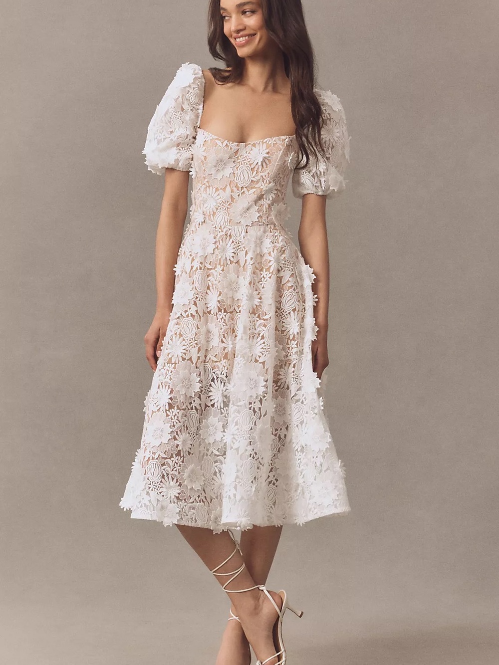 Helsi Mallory White Floral Midi Dress - Bridal